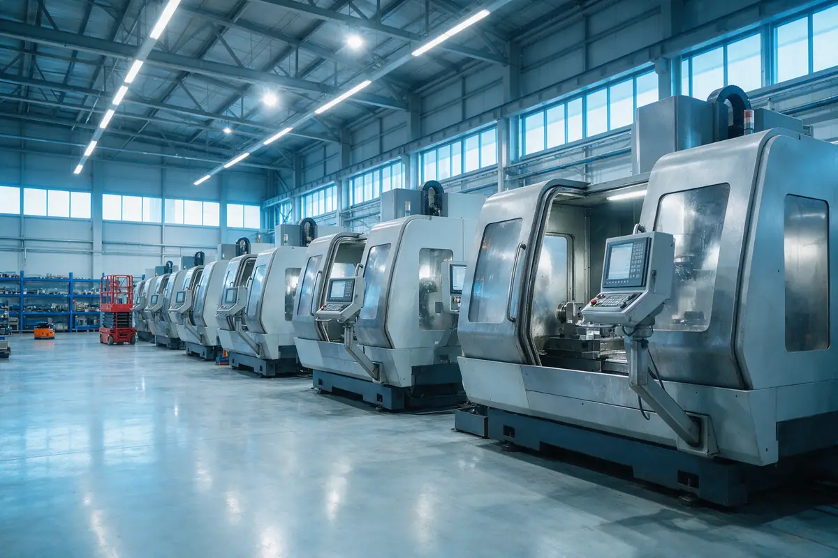 Modern precision manufacturing floor with CNC machining centres