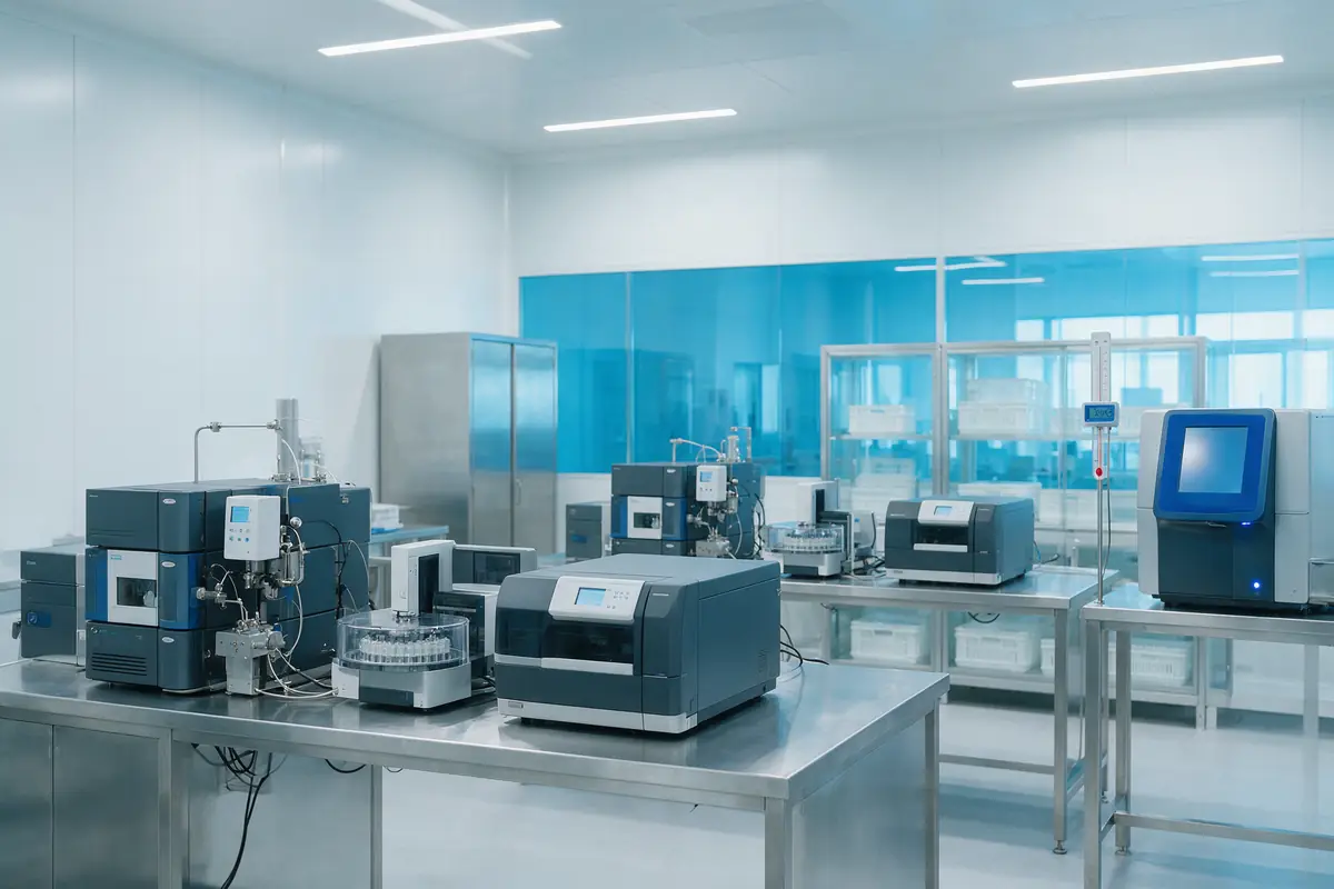Pharmaceutical quality-control laboratory with analytical instruments